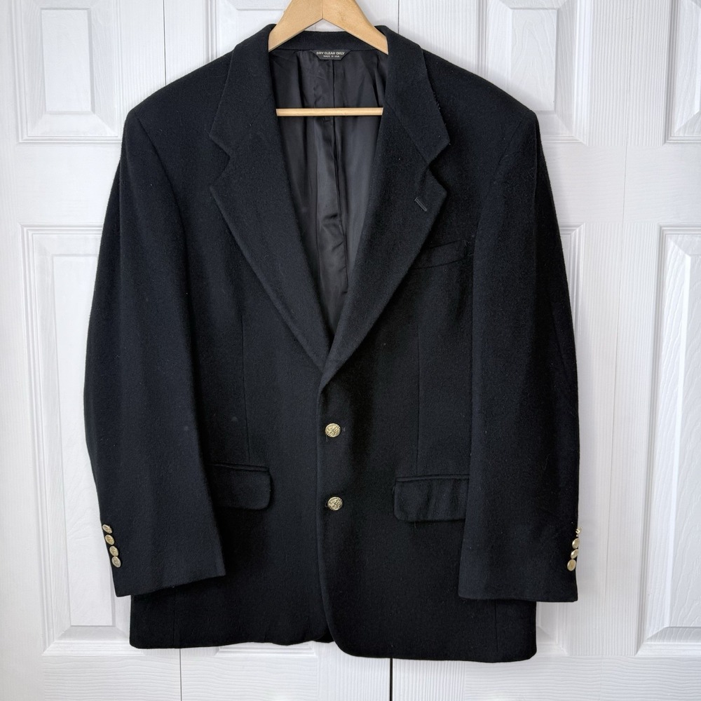 WALLACHS‎ 100% Camel Hair Blazer Black Gold Buttons Sport Coat Mens 44 Old Money